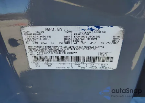 2013 Ford F150 Super Cab z USA, uszkodzony, nr VIN 1FTEX1CM6DFD90577